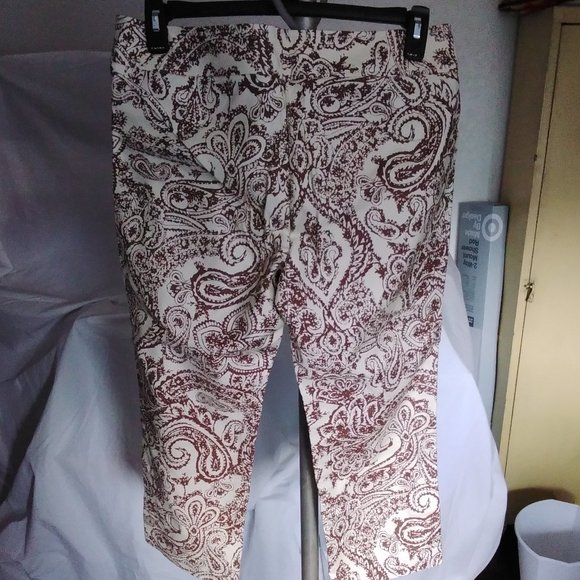 Gap Stretch Capri Size 14 Paisley Cream & Brown - Picture 2 of 3